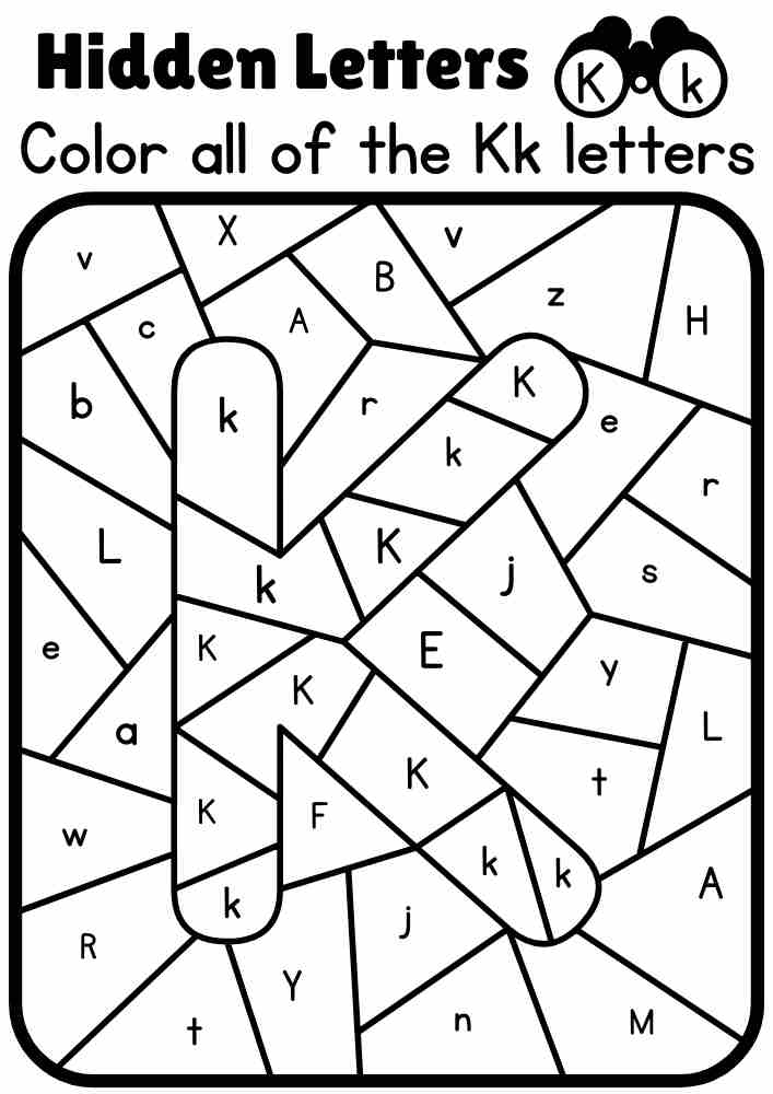 K Capital Letter Color all of the Kk letters and find the hidden letter Interactive Coloring Activity. Online Coloring Activity.